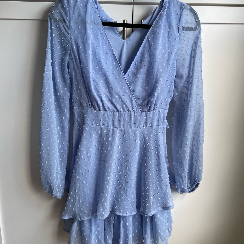 Light Blue Sheer Long Sleeve Dress